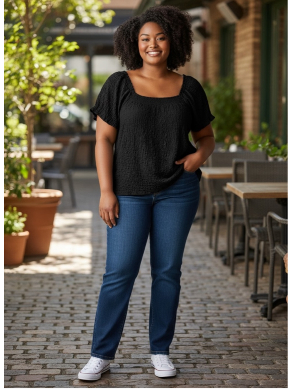 EUC Lucky Brand Black Textured Short Sleeve Tee Plus Size Women’s Size XL